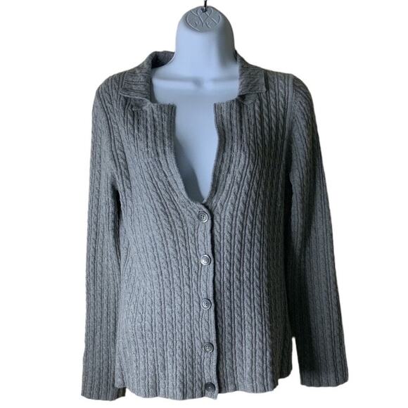 Boden Cable Knit Cardigan Wool Sweater Women Size 8 Long Sleeves Collared Gray - Picture 3 of 9